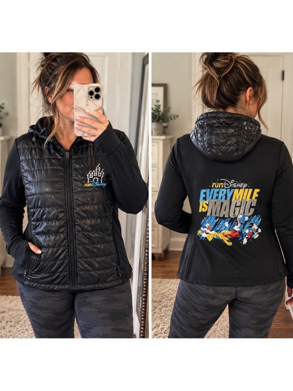 runDisney Every Mile Is Magic Jacket Women Medium Black Quilted Mickey Hooded